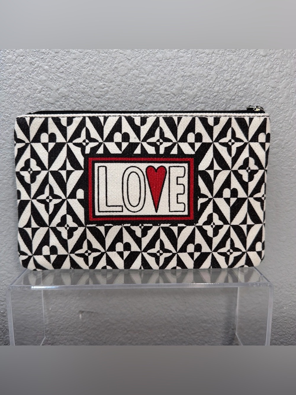 Brighton Canvas Zipper Pouch Makeup Cosmetic Travel Bag LOVE Black Red NWOT - Picture 2 of 5